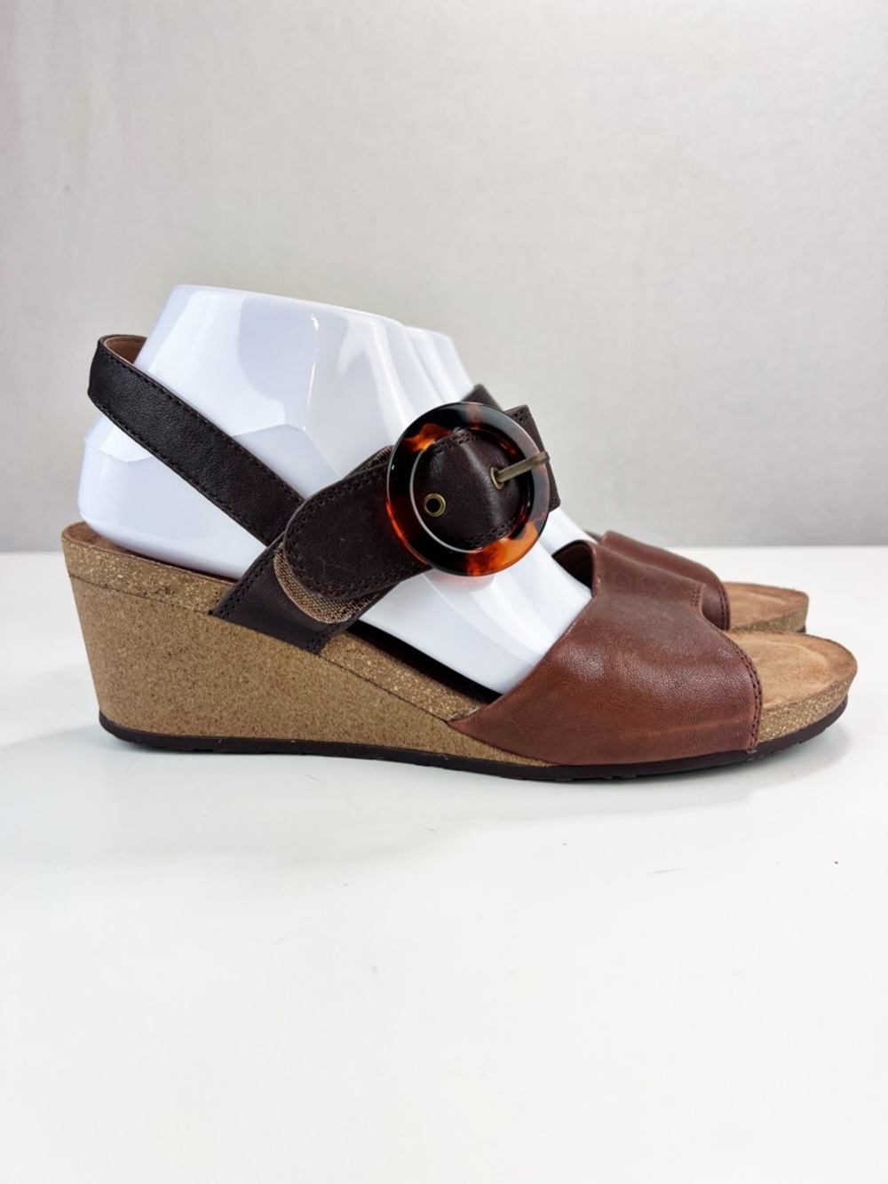 Salvia Cork Wedge Sandals Size 42 Brown Tortoise Shell Buckle Chunky